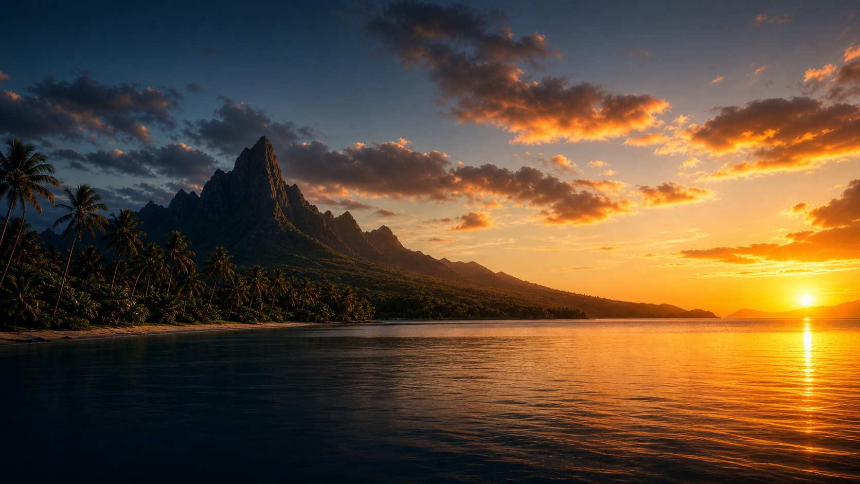 Coucher de soleil sur le lagon de Tahiti